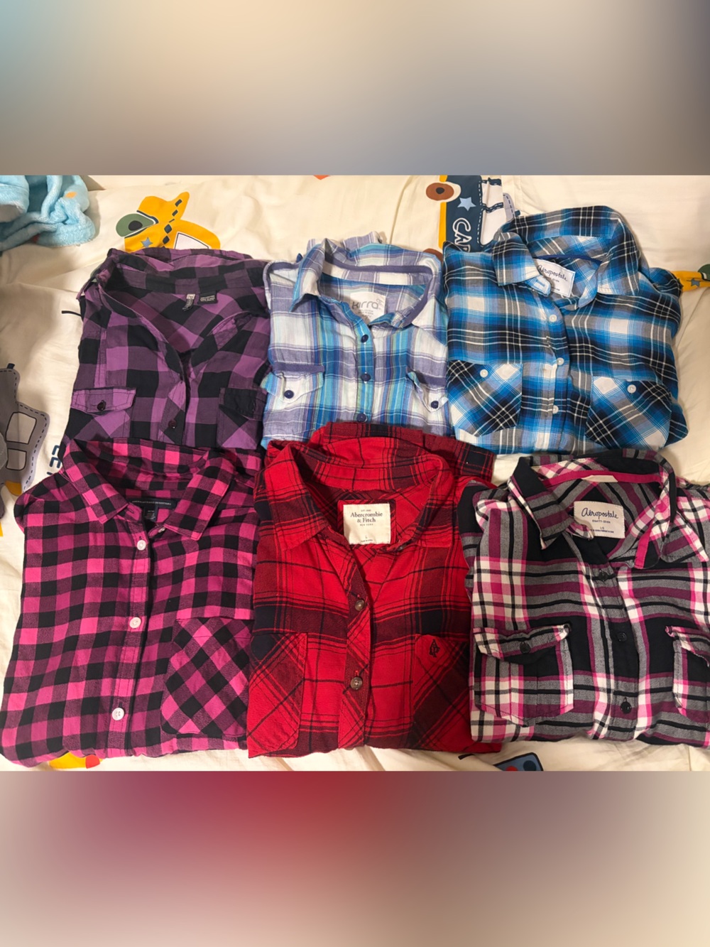 Women's Medium Plaid Shirts lot of 6- Abercrombie, AE, aero and more, med/large